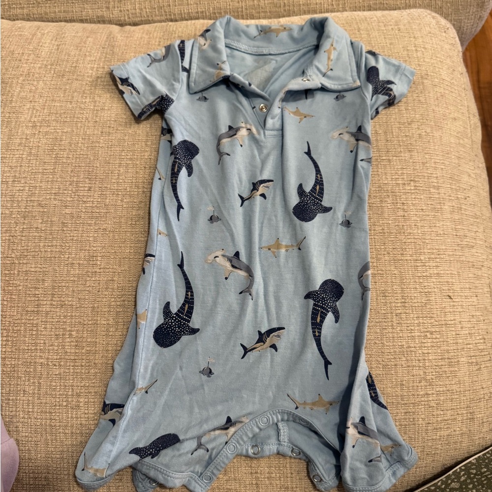 Kyte BABY Blue Shark Print One Piece